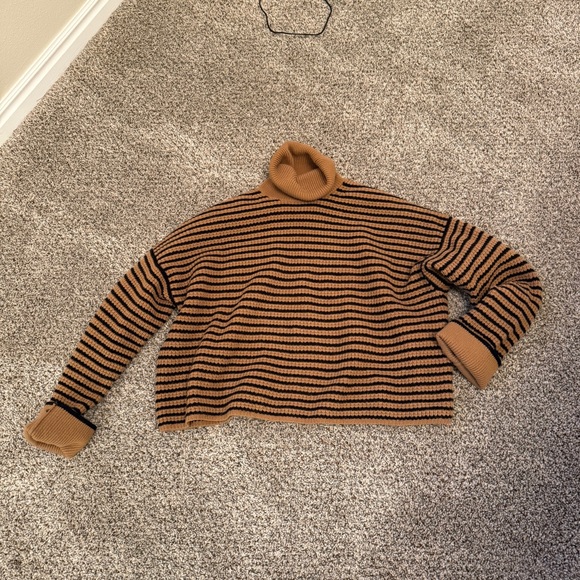 Madewell Striped Wool Waffle Turtleneck Sweater Size M - Picture 2 of 6